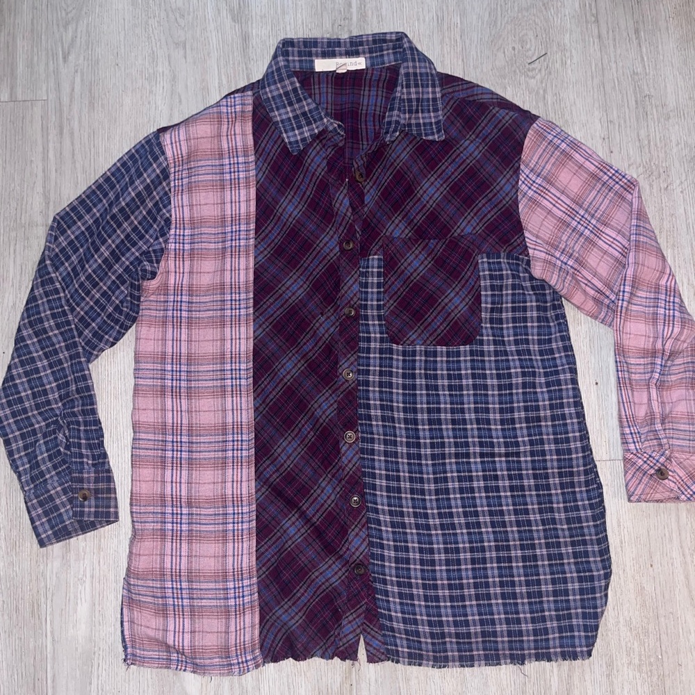 Rewind Patchwork Plaid Button Down Shirt Medium
